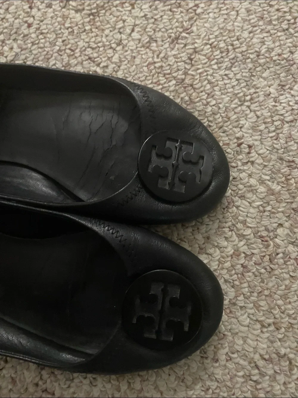 Tory Burch Black Leather Logo Ballet Flats